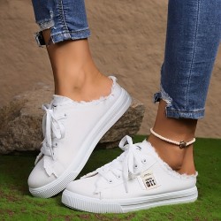 Women's Simple Canvas Shoes, Casual Lace Up Mule Sneakers, Lightweight & Comfortable Shoes