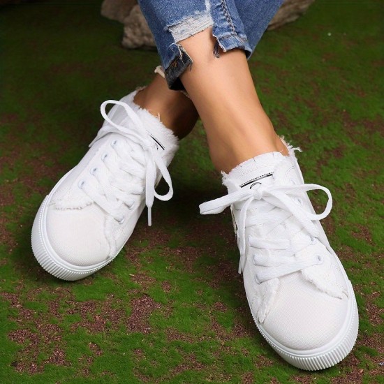 Women's Simple Canvas Shoes, Casual Lace Up Mule Sneakers, Lightweight & Comfortable Shoes