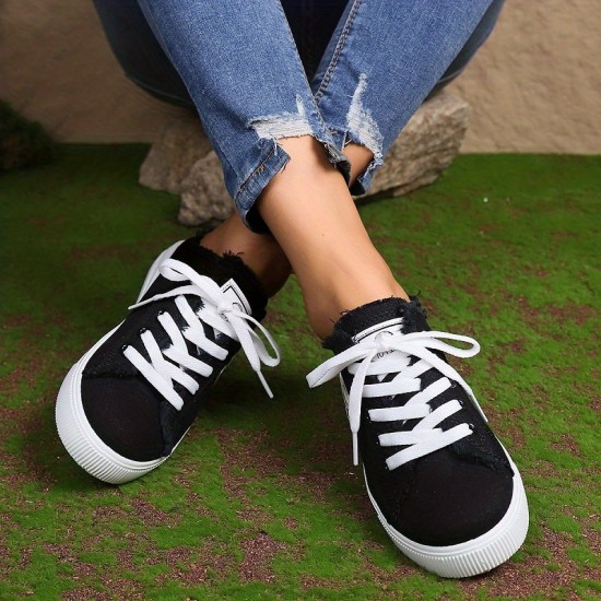 Women's Simple Canvas Shoes, Casual Lace Up Mule Sneakers, Lightweight & Comfortable Shoes