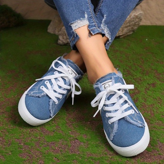 Women's Simple Canvas Shoes, Casual Lace Up Mule Sneakers, Lightweight & Comfortable Shoes