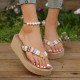 Women's Colorful Braided Strap Flip Flops, Slip On Platform Casual Summer Slides, Vacation Beach Wedge Slides