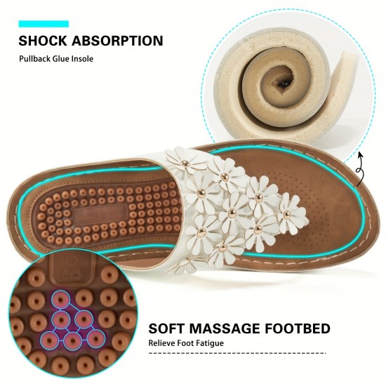 Women's Flower Decor Flip Flops, Casual Soft Sole Massage Slide Sandals With Arch Supports, Outdoor Non Slip Sandals