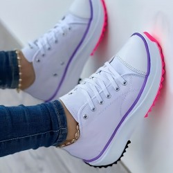 Women's Platform Canvas Sneakers, Solid Color Lace Up Low Top Trainers, Casualall-Match Walking Shoes