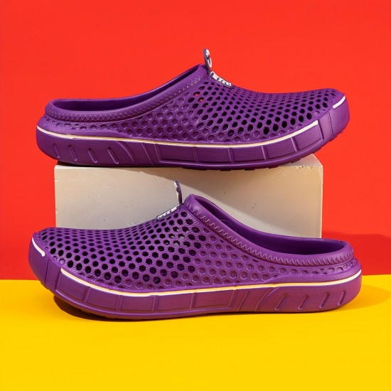 Women's Solid Color Flat Clogs, Slip On Round Toe Non-slip Outdoor Casual Slides Shoes, Summer Beach Comfy Shoes