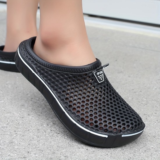Women's Solid Color Flat Clogs, Slip On Round Toe Non-slip Outdoor Casual Slides Shoes, Summer Beach Comfy Shoes