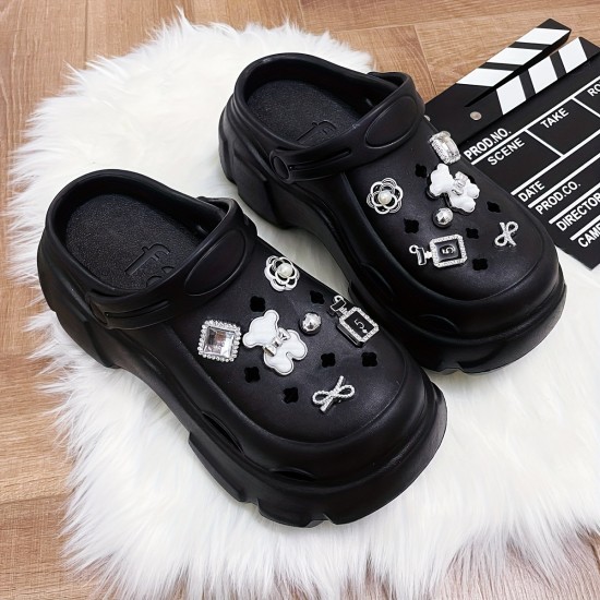 Women's Rhinestone Decor Clogs, Casual Hollow Out Design Garden Shoes, Comfortable Slip On Shoes