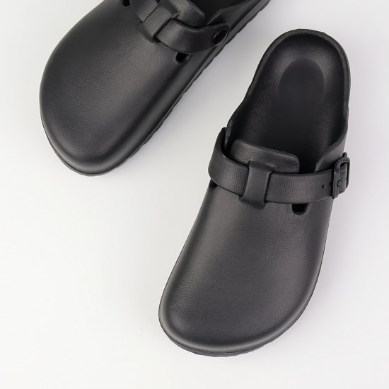 Women's Solid Color Clogs, Slip On Round Toe Buckle Decor Non-slip Soft Sole EVA Slides, Summer Casual Beach Shoes