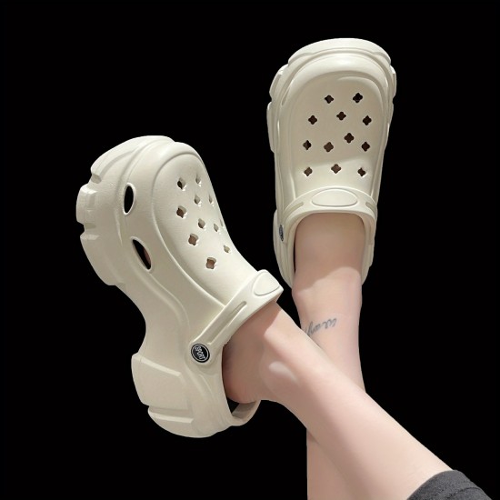 Women's Platform Chunky Clogs, Height Increasing Solid Color Non Slip Slide Shoes, Outdoor Beach Sandals