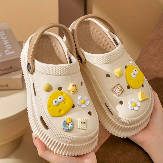 Women's Cute Cartoon Platform Clogs, Trendy Hollow Out EVA Slide Shoes, Indoor & Outdoor Beach Garden Sandals