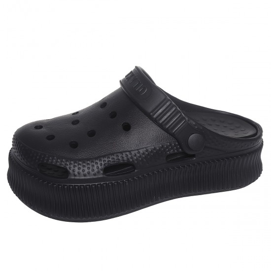 Women's Platform EVA Clogs, Solid Color Closed Toe Hollow Out Design Slides, Breathable Outdoor Sandals