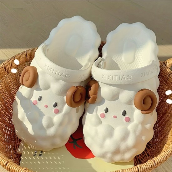 Women's Kawaii Lamb Design Mules, Casual Slip On Soft Sole Shoes, Lightweight Summer Shoes
