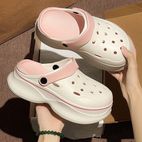 Women's Solid Color Pillow Clogs, Slip On Soft Sole Platform Casual Summer Slides, Versatile Non-slip Garden Shoes