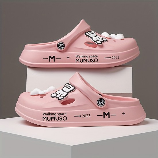 Women's Kawaii Bear Decor Clogs, Lightweight Closed Toe Slip On Shoes, Women's Breathable Shoes