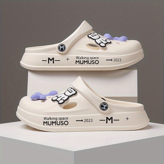 Women's Kawaii Bear Decor Clogs, Lightweight Closed Toe Slip On Shoes, Women's Breathable Shoes