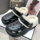 Solid Color Fluffy Detachable Clogs, Soft Sole Platform Thermal Lined EVA Shoes, Non-slip Closed Toe Plush Warm Slippers
