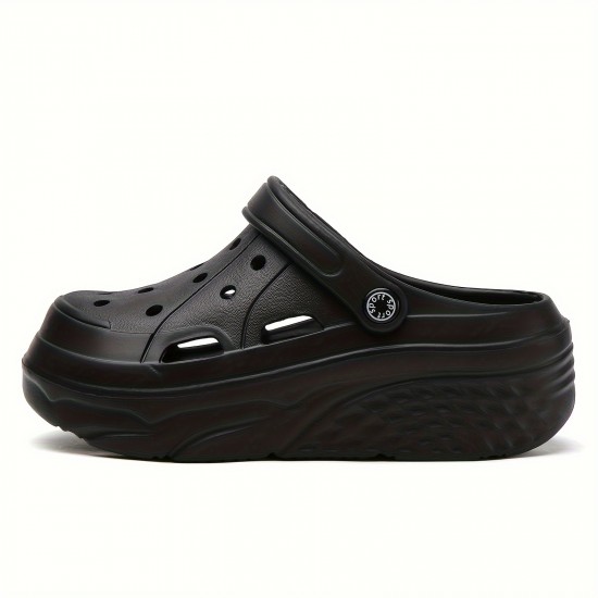 Women's Solid Color Platform Clogs, Casual Hollow Out Design Garden Shoes, Comfortable Slip On Shoes