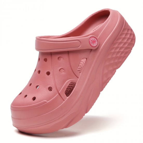Women's Solid Color Platform Clogs, Casual Hollow Out Design Garden Shoes, Comfortable Slip On Shoes