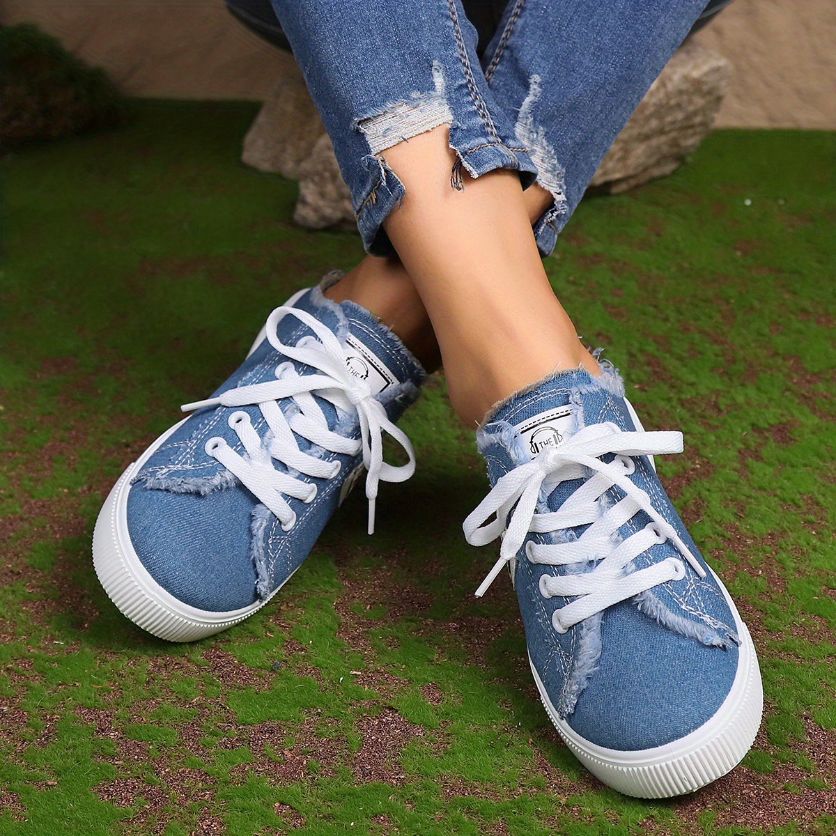 womens simple canvas shoes casual lace up mule sneakers lightweight comfortable shoes details 8