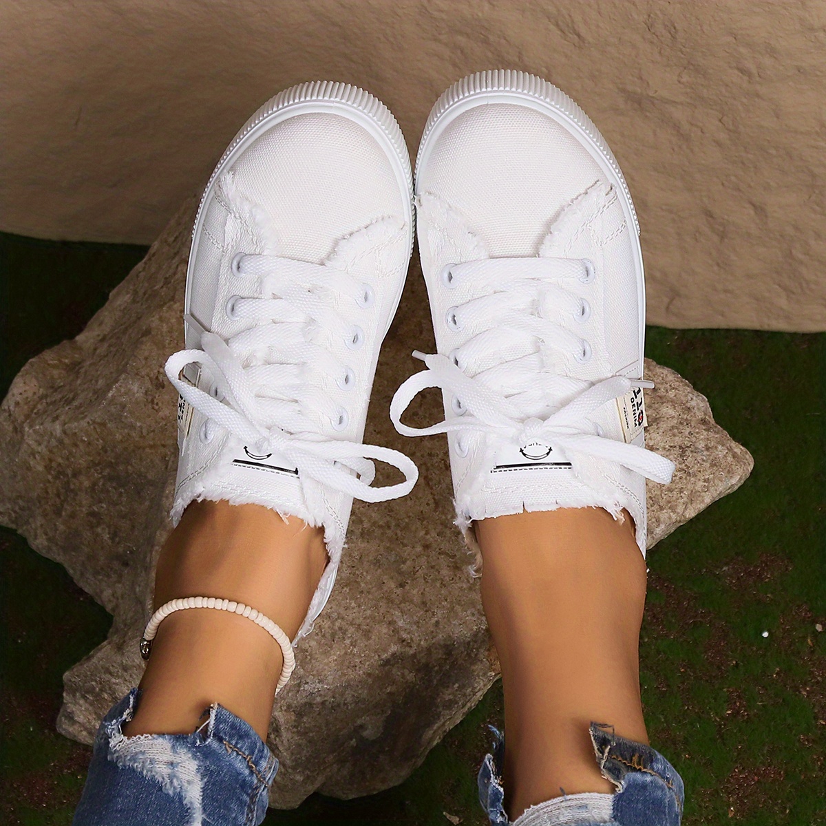 womens simple canvas shoes casual lace up mule sneakers lightweight comfortable shoes details 11