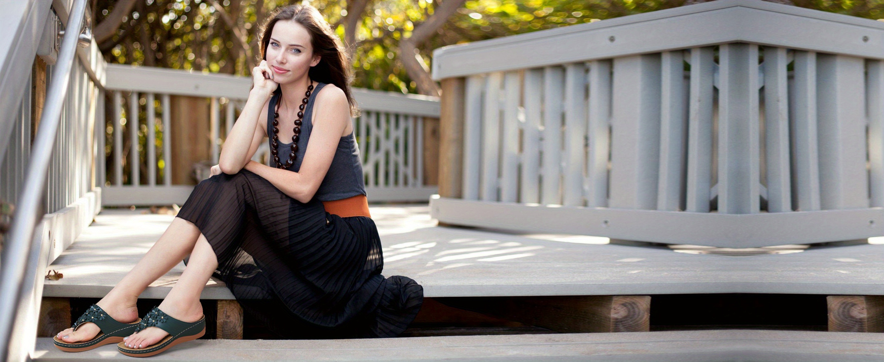 womens flower decor flip flops casual soft sole massage slide sandals with arch supports outdoor non slip sandals details 1