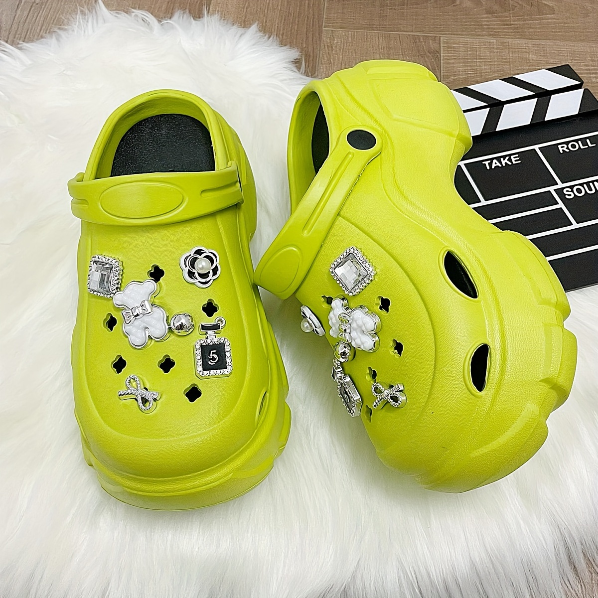womens rhinestone decor clogs casual hollow out design garden shoes comfortable slip on shoes details 2