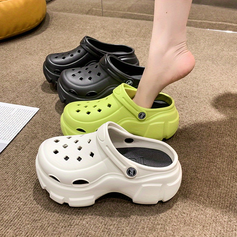 womens platform chunky clogs height increasing solid color non slip slide shoes outdoor beach sandals details 7