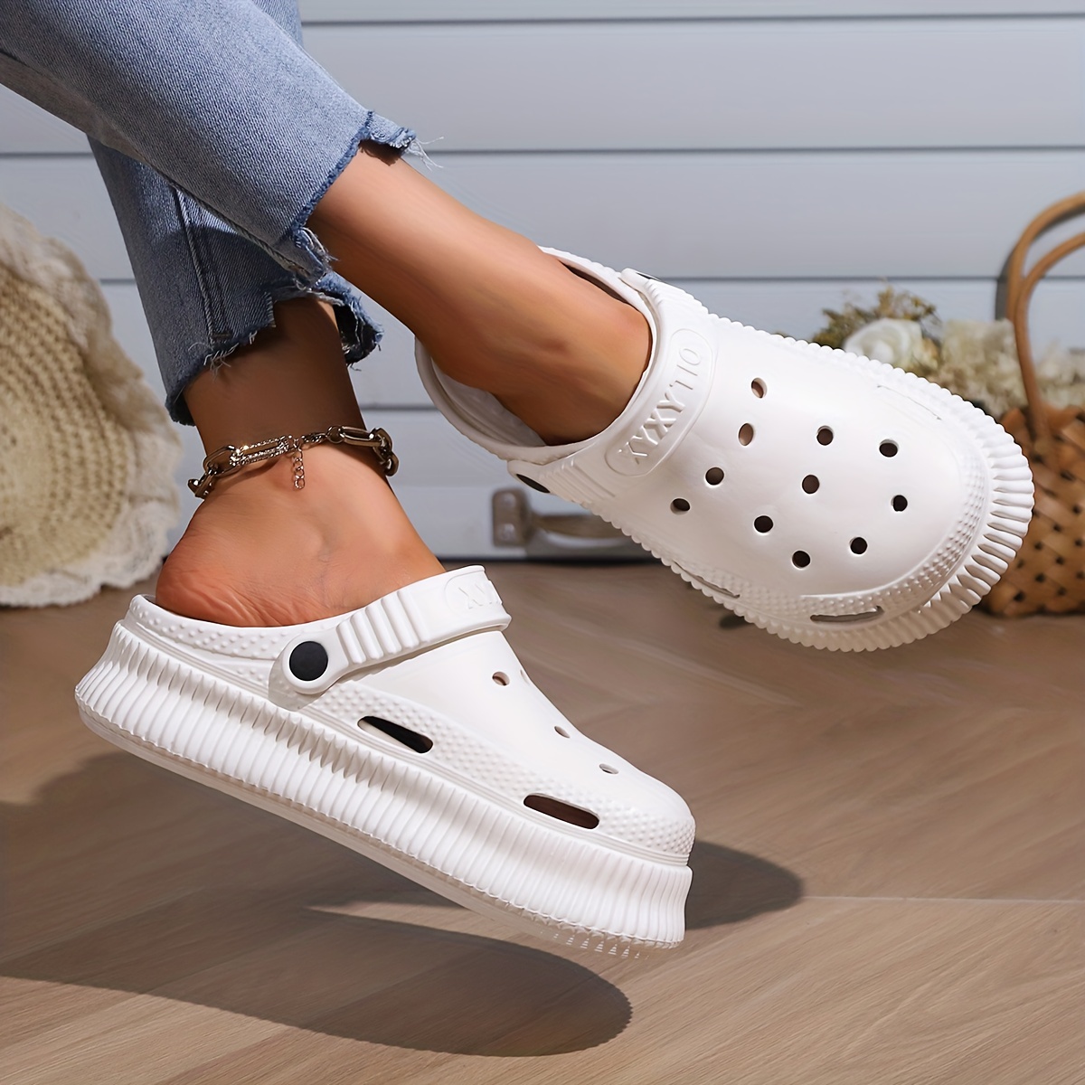 womens platform eva clogs solid color closed toe hollow out design slides breathable outdoor sandals details 5