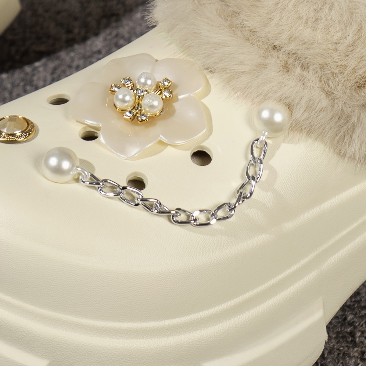 womens rhinestone chaine decor clogs closed toe soft sole platform warm lined shoes winter non slip plush shoes details 5