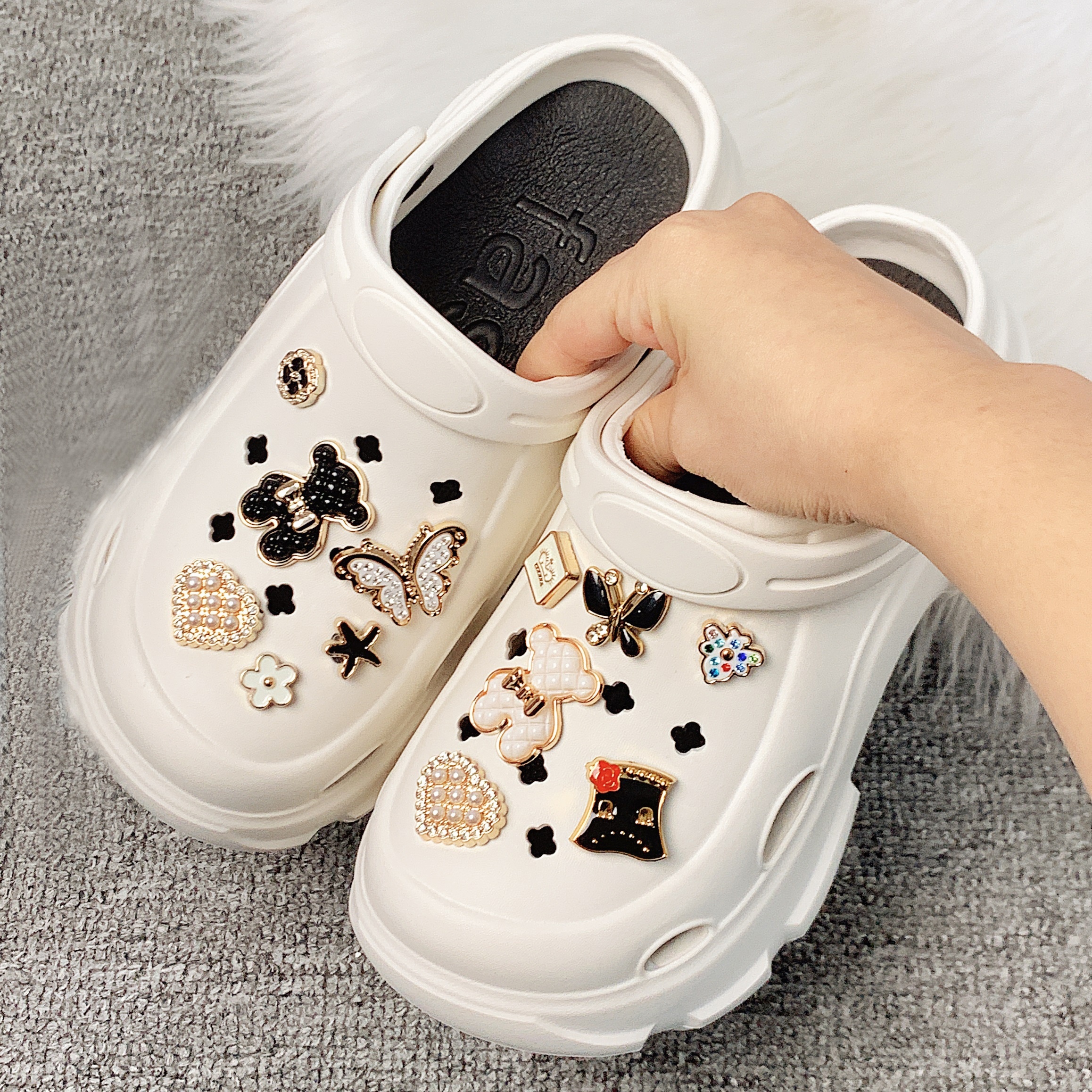 Women s Cute Bear Decor Clogs, Casual Hollow Out Design Garden Shoes, Comfortable Slip On Shoes details 2