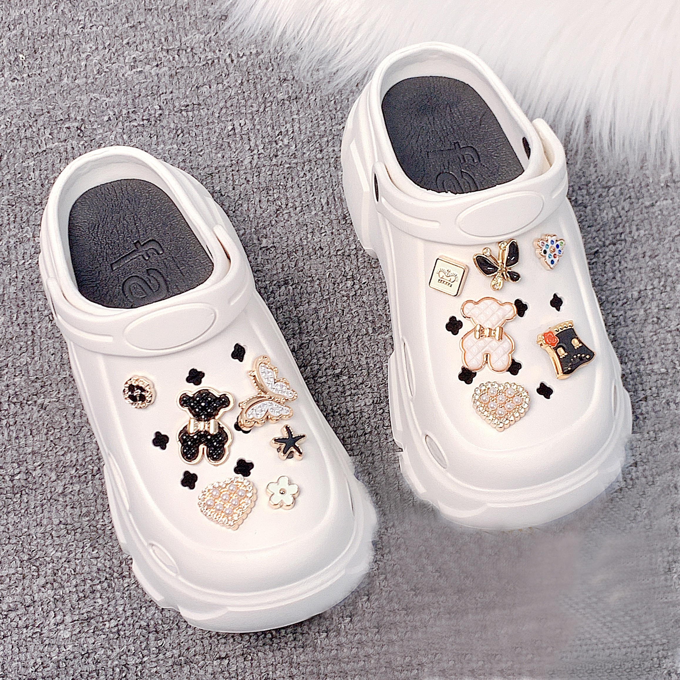 Women s Cute Bear Decor Clogs, Casual Hollow Out Design Garden Shoes, Comfortable Slip On Shoes details 3