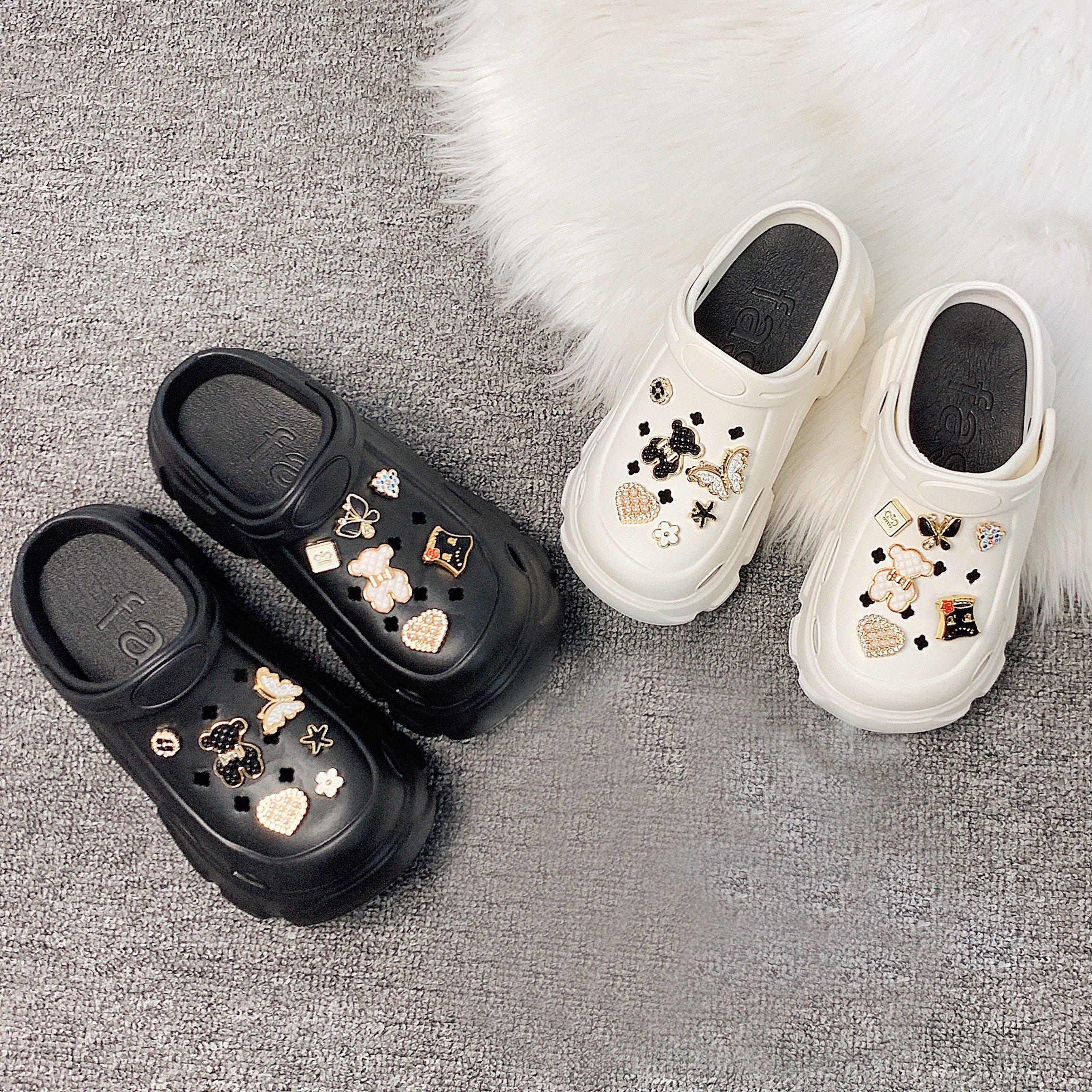 Women s Cute Bear Decor Clogs, Casual Hollow Out Design Garden Shoes, Comfortable Slip On Shoes details 5