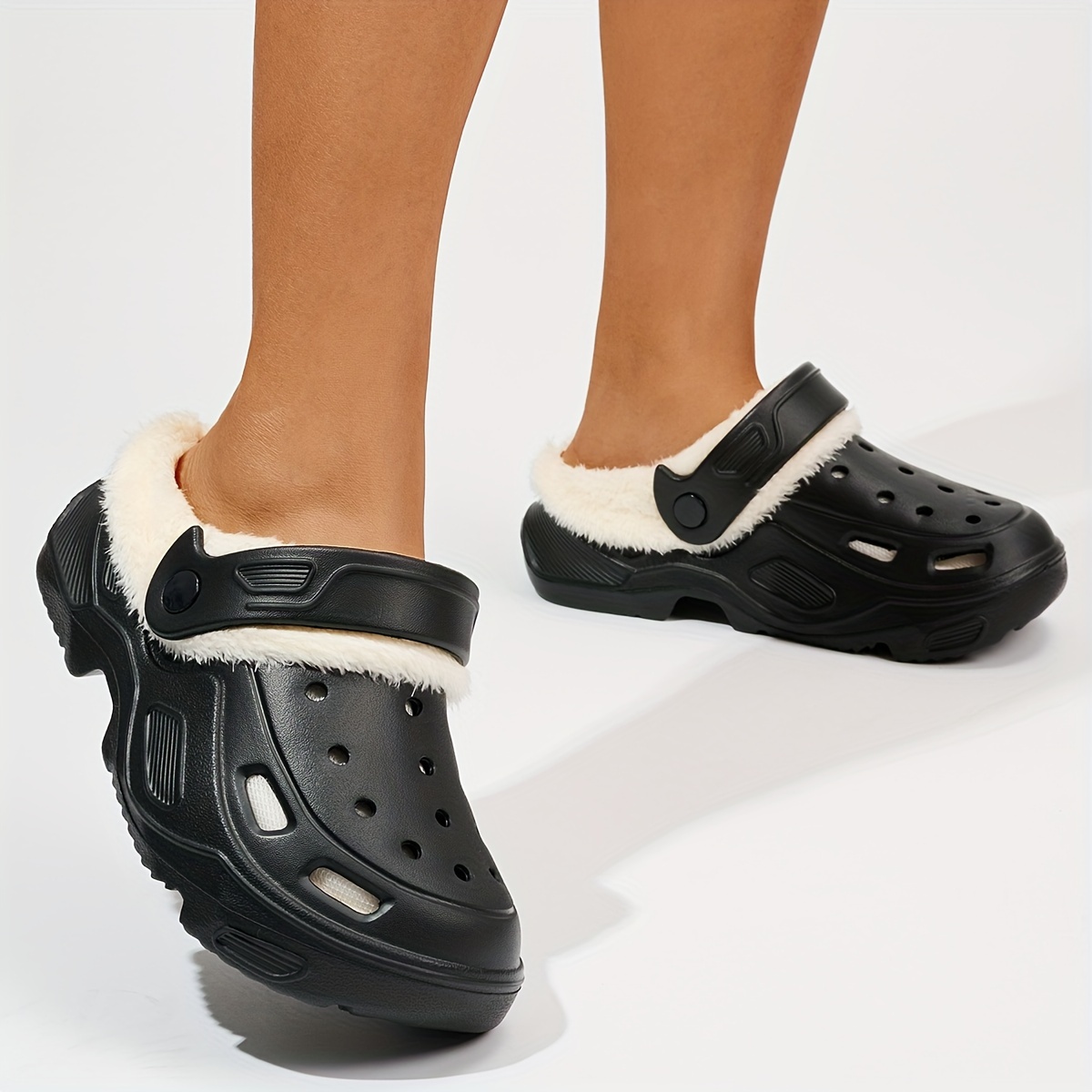 womens hollow out design platform clogs casual slip on plush lined garden shoes womens comfortable shoes details 6