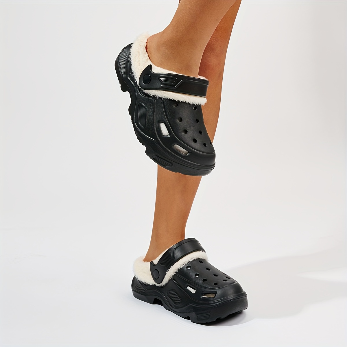 womens hollow out design platform clogs casual slip on plush lined garden shoes womens comfortable shoes details 7