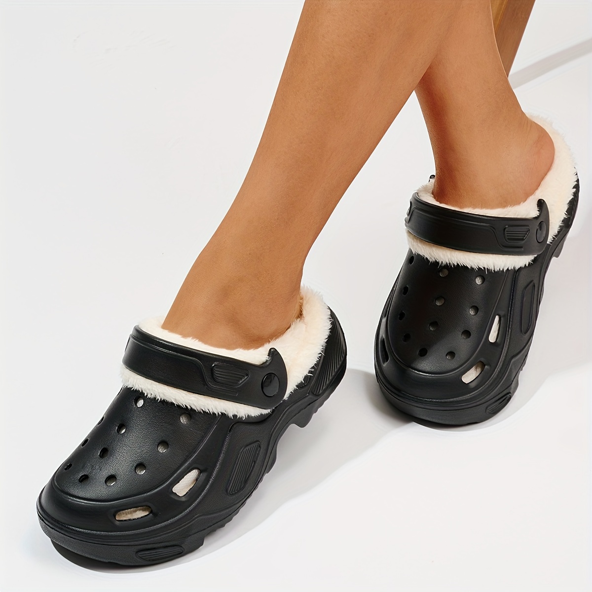 womens hollow out design platform clogs casual slip on plush lined garden shoes womens comfortable shoes details 9